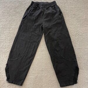 IXIMO Barrel Lantern Linen Blend Pants Womens Small Black Distressed Hem